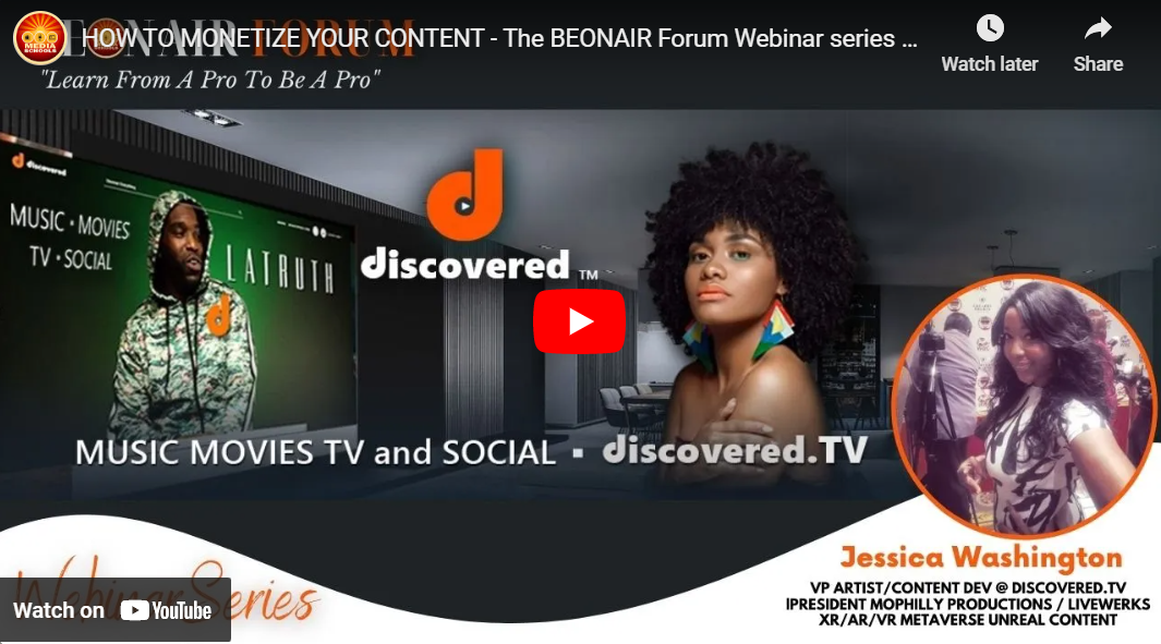 BeOnAir Forum: Guest Speaker Jessica Washington/ Discovered TV